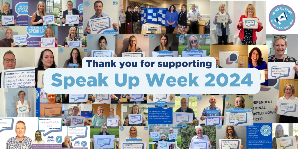 A collage of Speak Up Week pledges with the words 'Thank you for supporting Speak Up Week 2024'