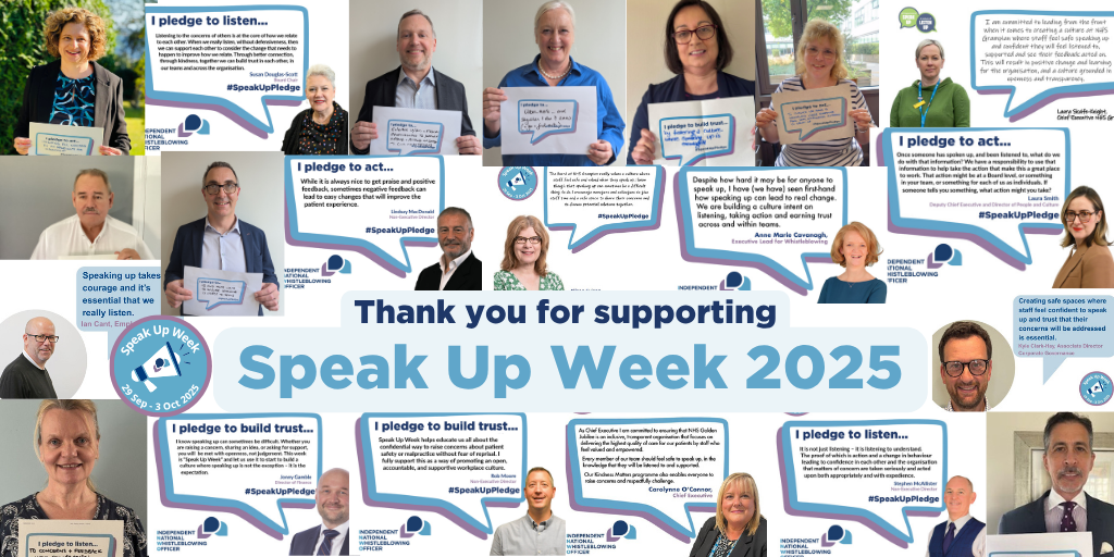 A collage of Speak Up Week pledges from NHS staff. This is captioned by the words 'Thank you for supporting Speak Up Week 2025'